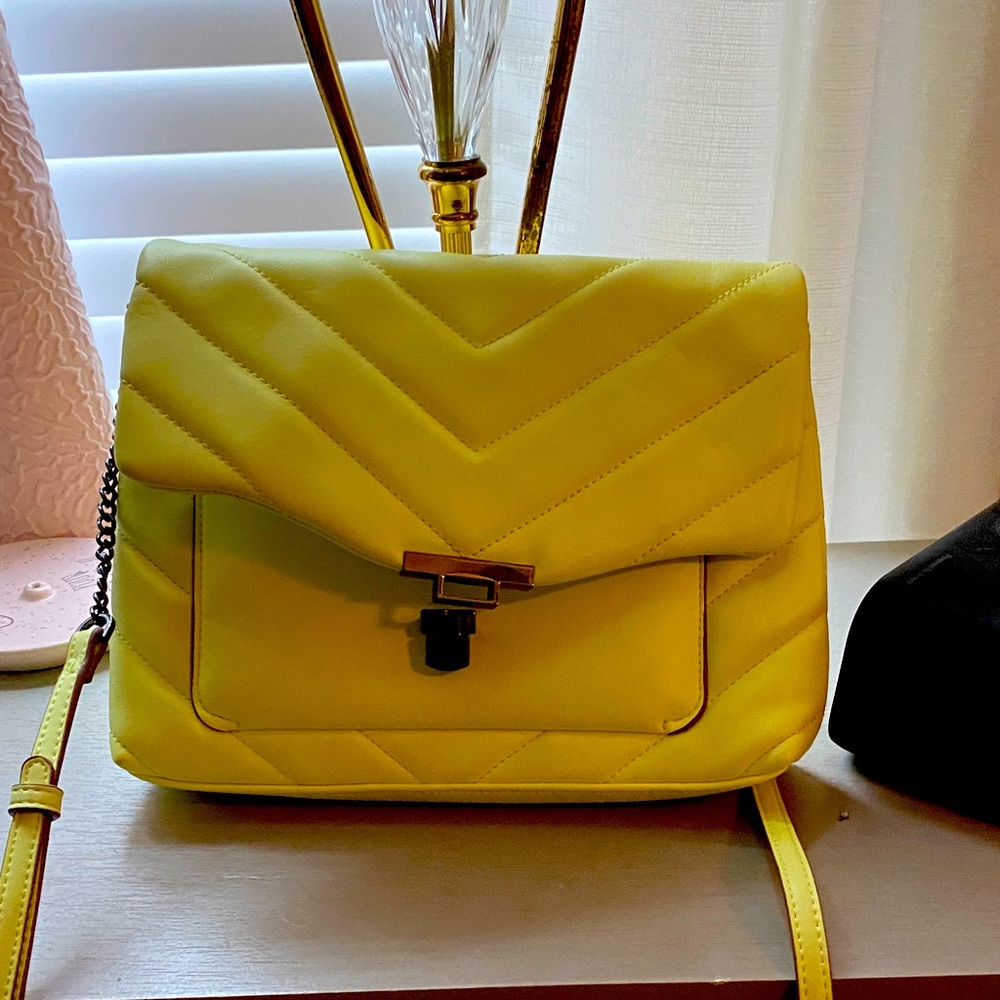 A New Day Yellow and Green Crossbody Bag with Geometric Design